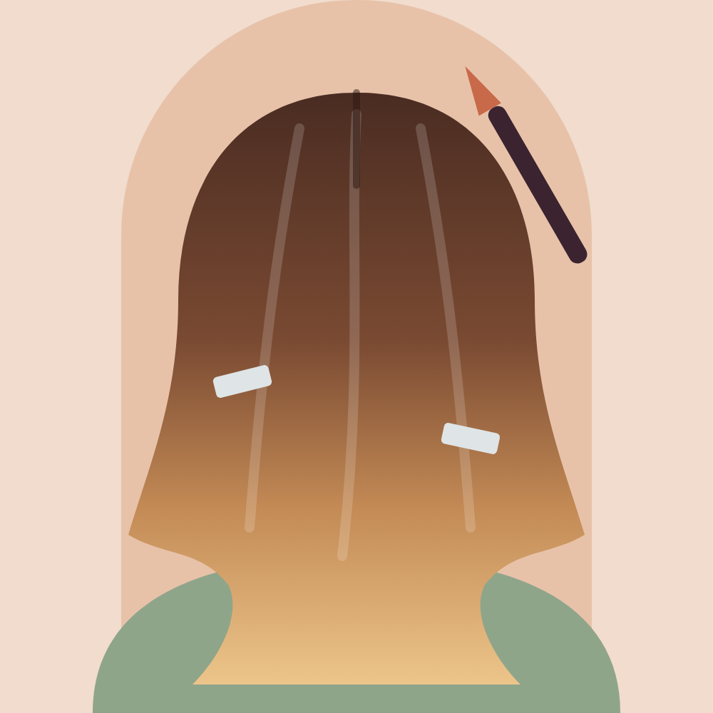 Illustration of long hair with a balayage colour fade